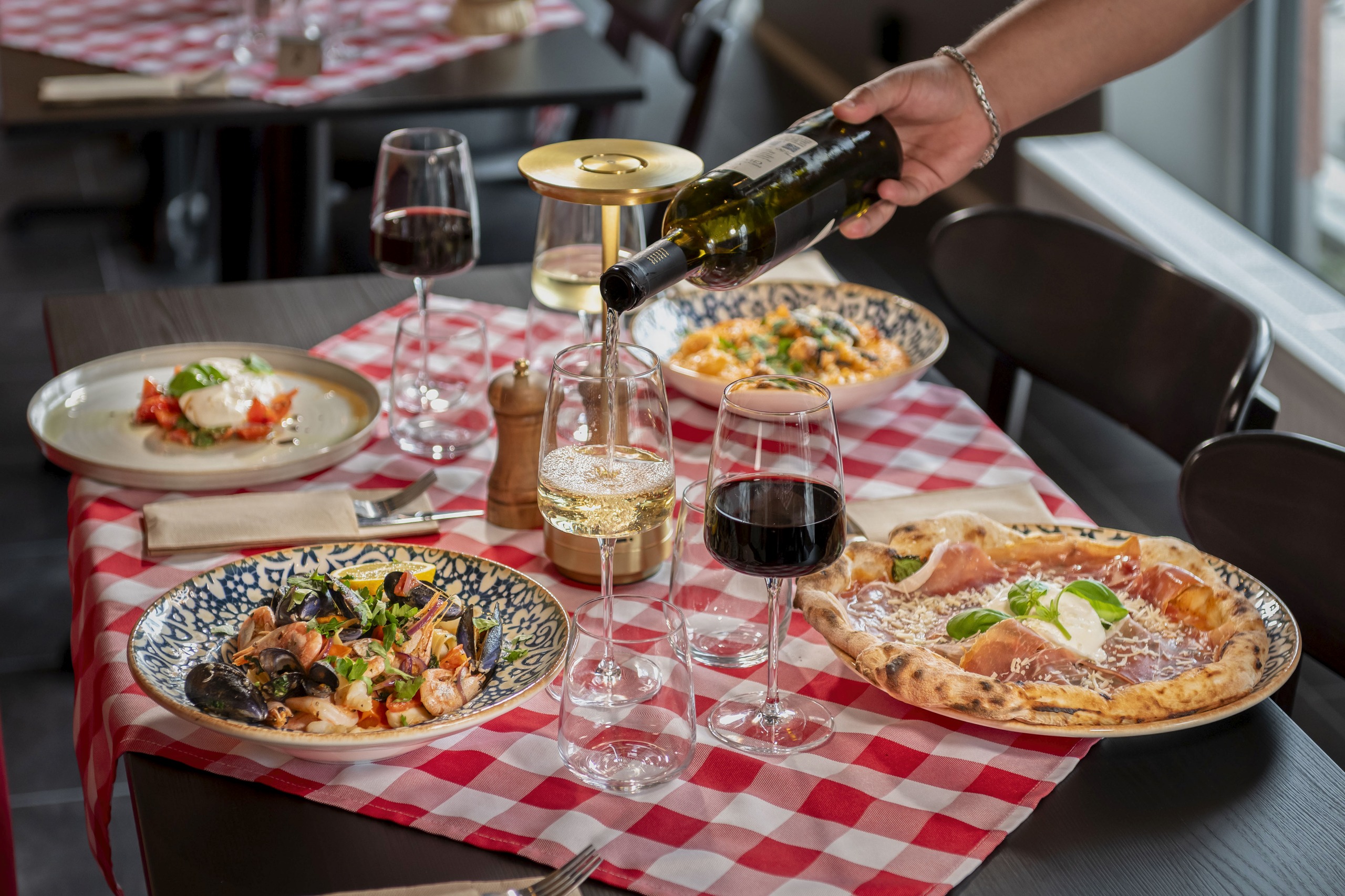 Italian wines served at the table